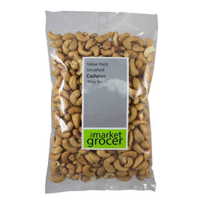 MARKET GROCER UNSALTED CASHEWS 400G