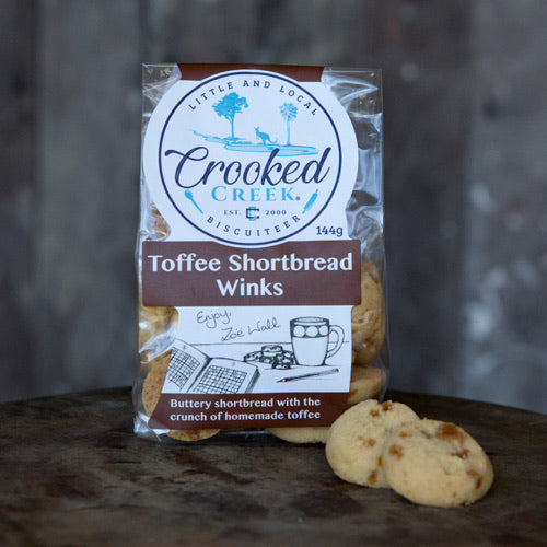 CROOKED CREEK TOFFEE SHORTBREAD BISCUITS 144G